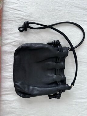 Black Leather Knot-Detail Crossbody Bag
